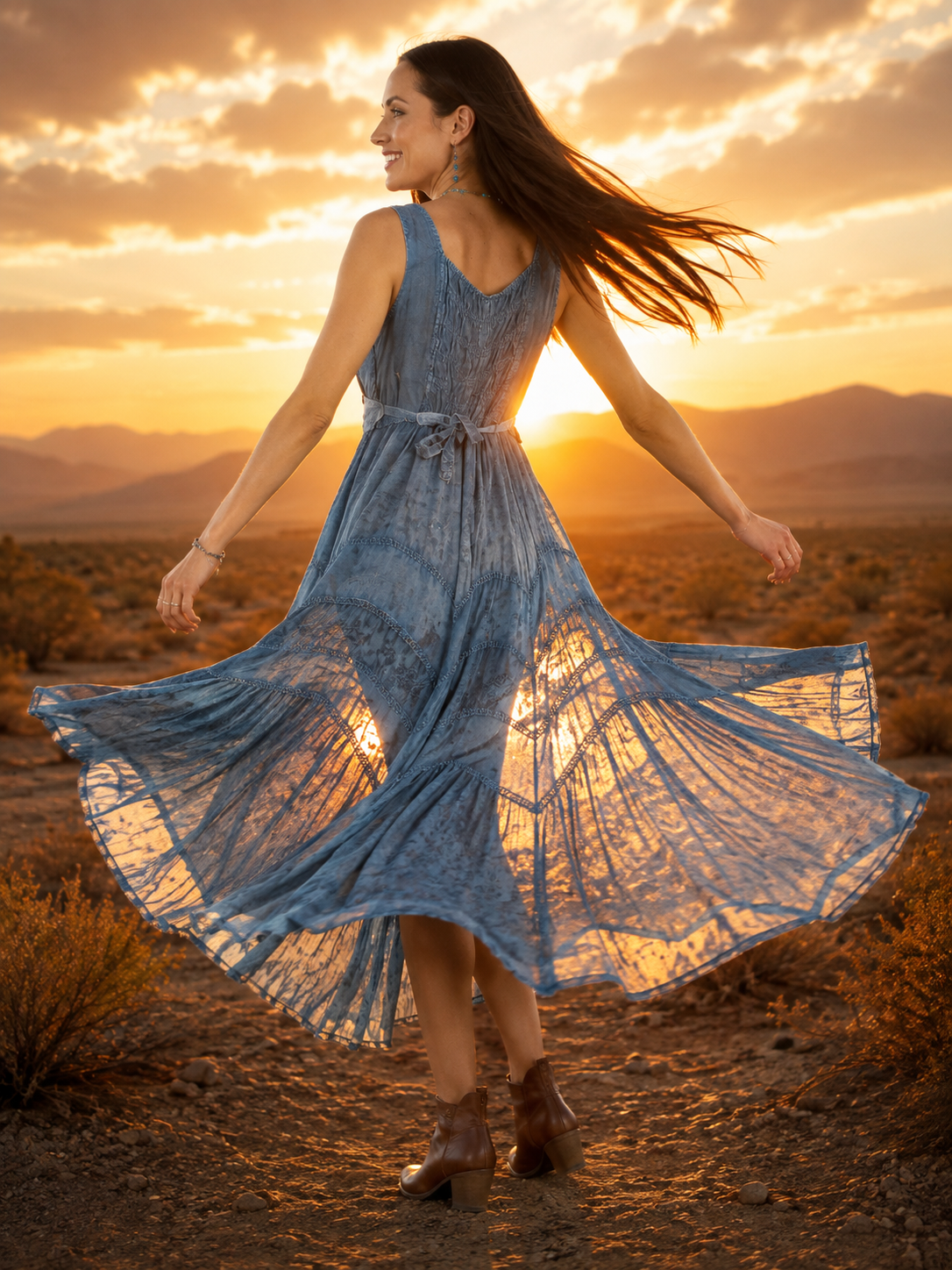 Romance at Yellowstone Light Denim Color Dress