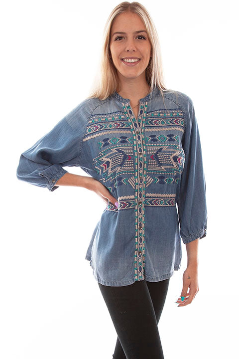 Embroidered Tencel Long Blouse by Scully Honey Creek in Size S, M, L, XL, or 2X