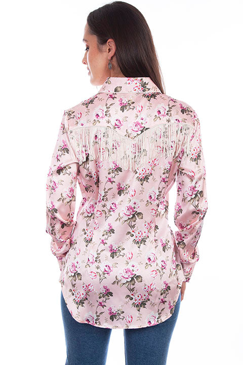 Soft Satin Rose Print Cowgirl Top by Scully Honey Creek in Size XS, S, M, L, XL, or 2X