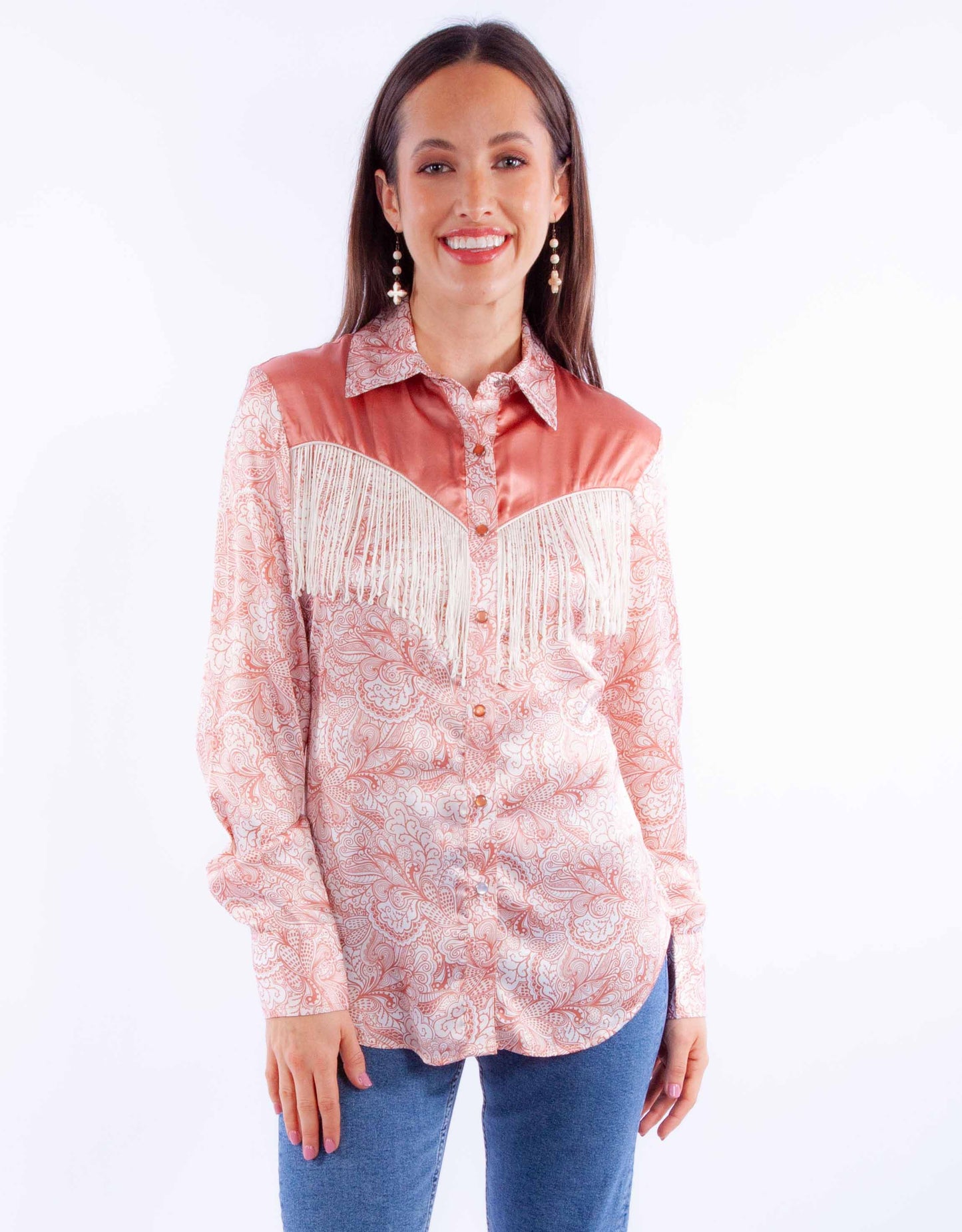 Vintage Peach Blouse with Fringe by Scully in Size XS, S, M, L, XL, 2XL