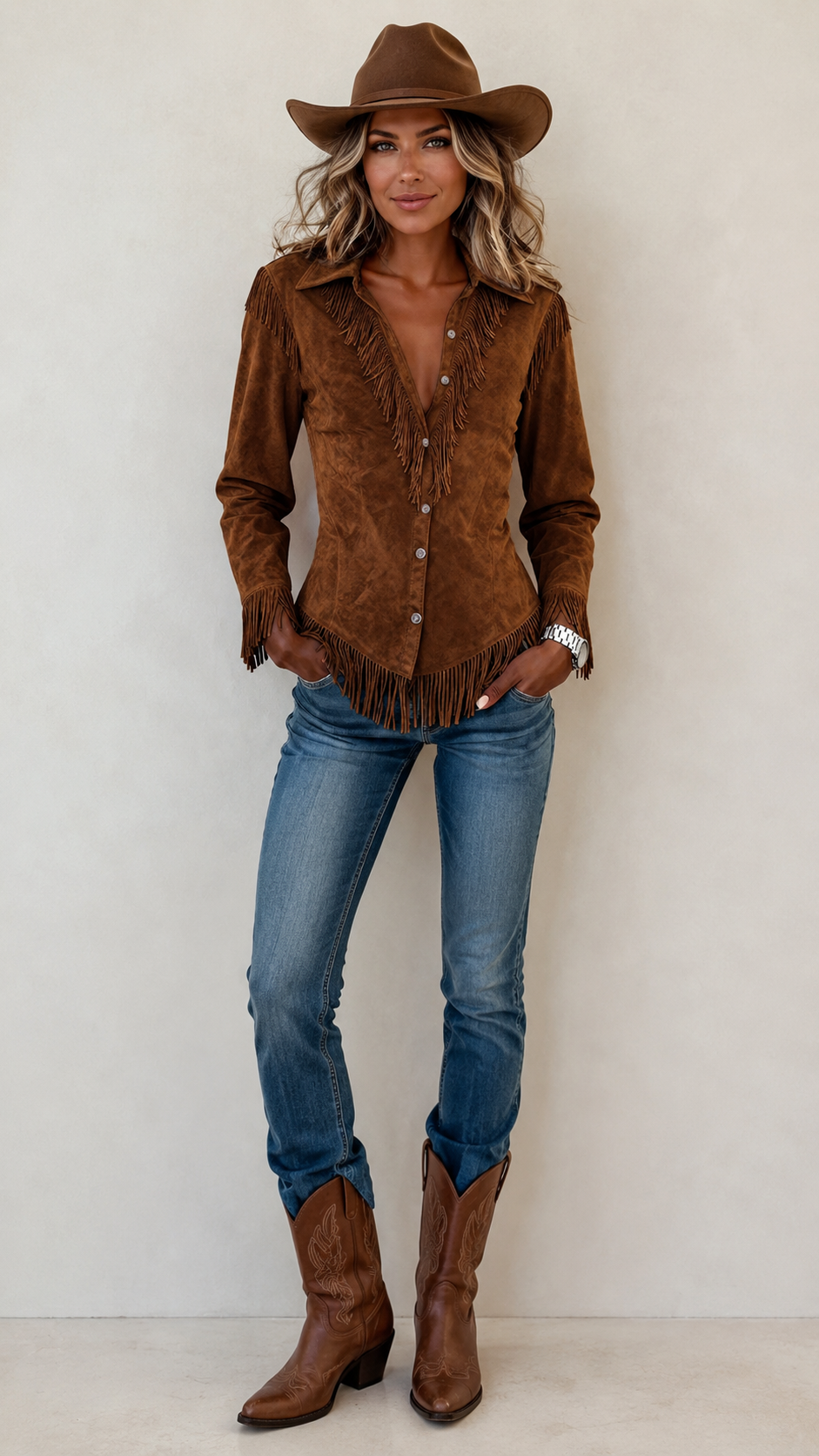 Fringe Button Up Long Sleeve Shirt