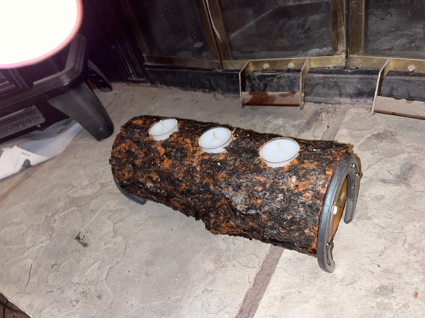 Ponderosa Pine Yule Log with Horseshoe Legs