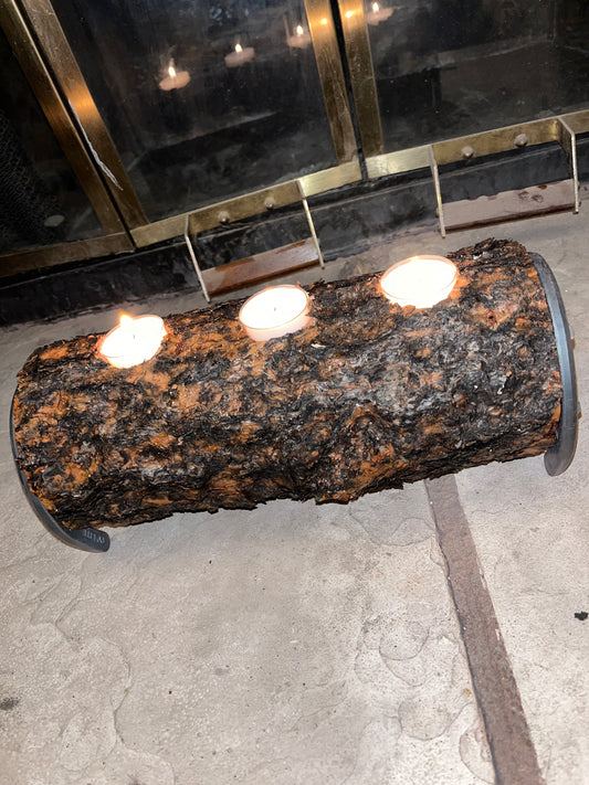 Ponderosa Pine Yule Log with Horseshoe Legs