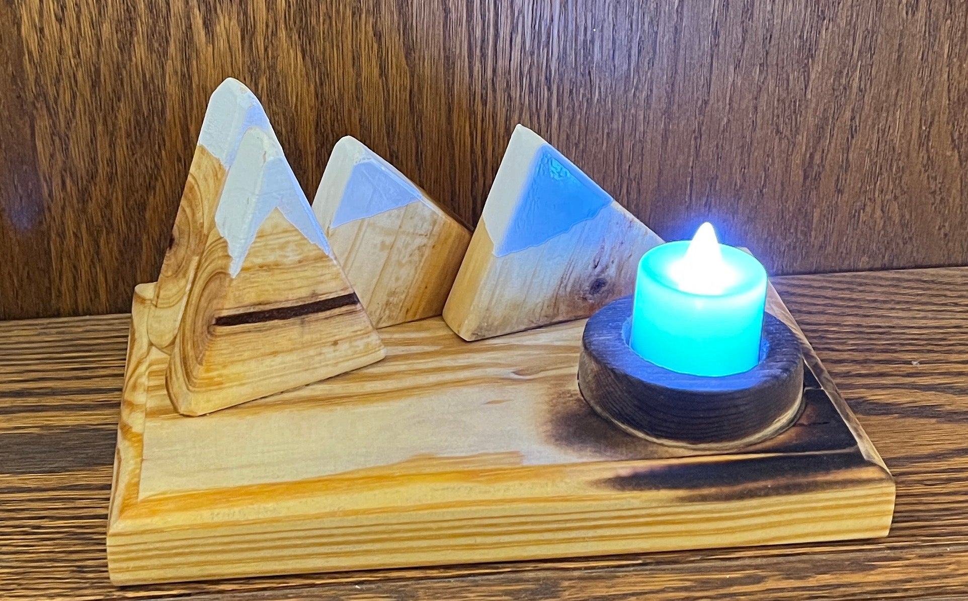 Pretty Mountain Range Scene with Fire Pit Tea Light Holder