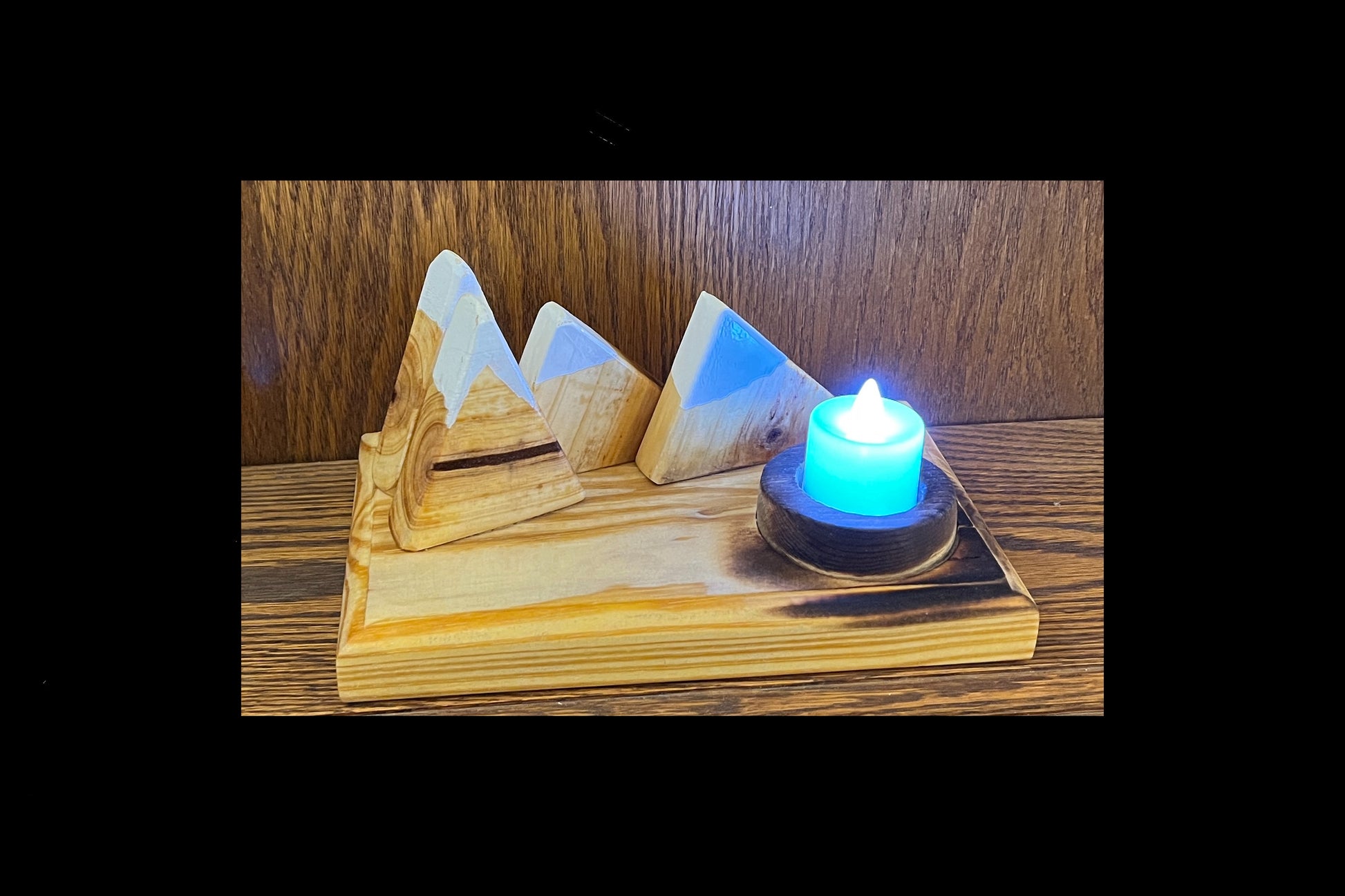 Pretty Mountain Range Scene with Fire Pit Tea Light Holder