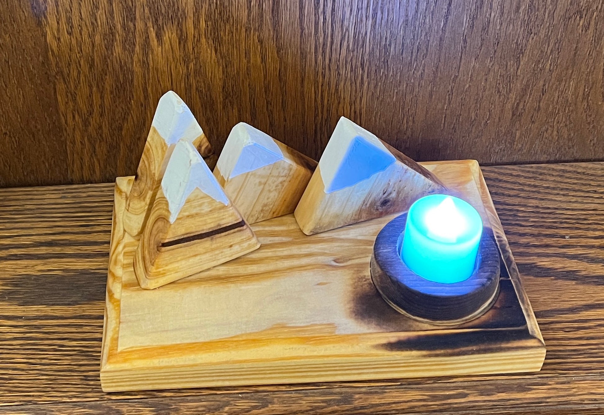 Pretty Mountain Range Scene with Fire Pit Tea Light Holder