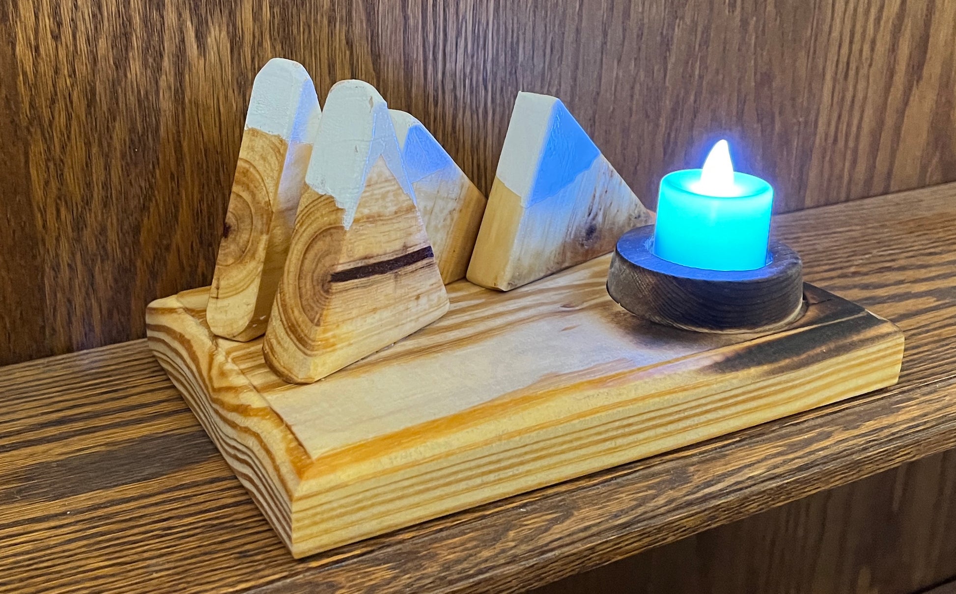 Pretty Mountain Range Scene with Fire Pit Tea Light Holder