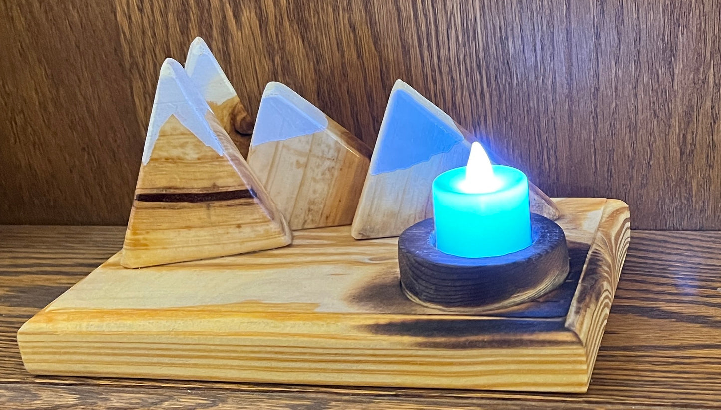 Pretty Mountain Range Scene with Fire Pit Tea Light Holder