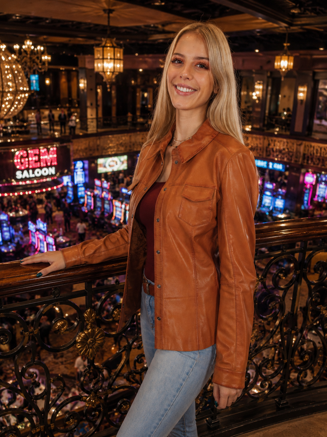 Cognac Lamb Leather Ladies Jacket