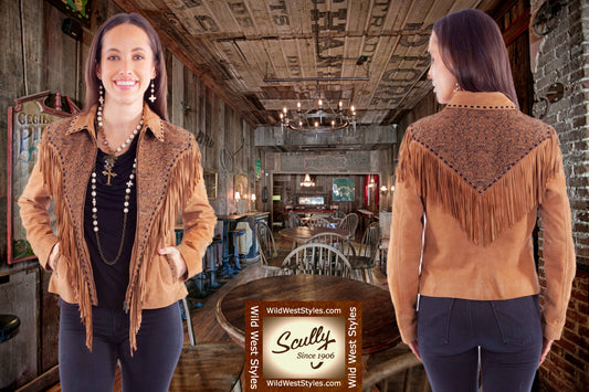 Tan Suede Zip Front Jacket with Beautiful Fringe