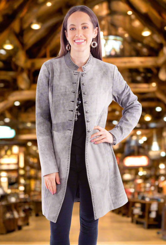 Ladies Vintage Smooth Dapple Gray Leather 3/4 Length Cowgirl Coat in Size XS, S, M, L, XL, or XXL