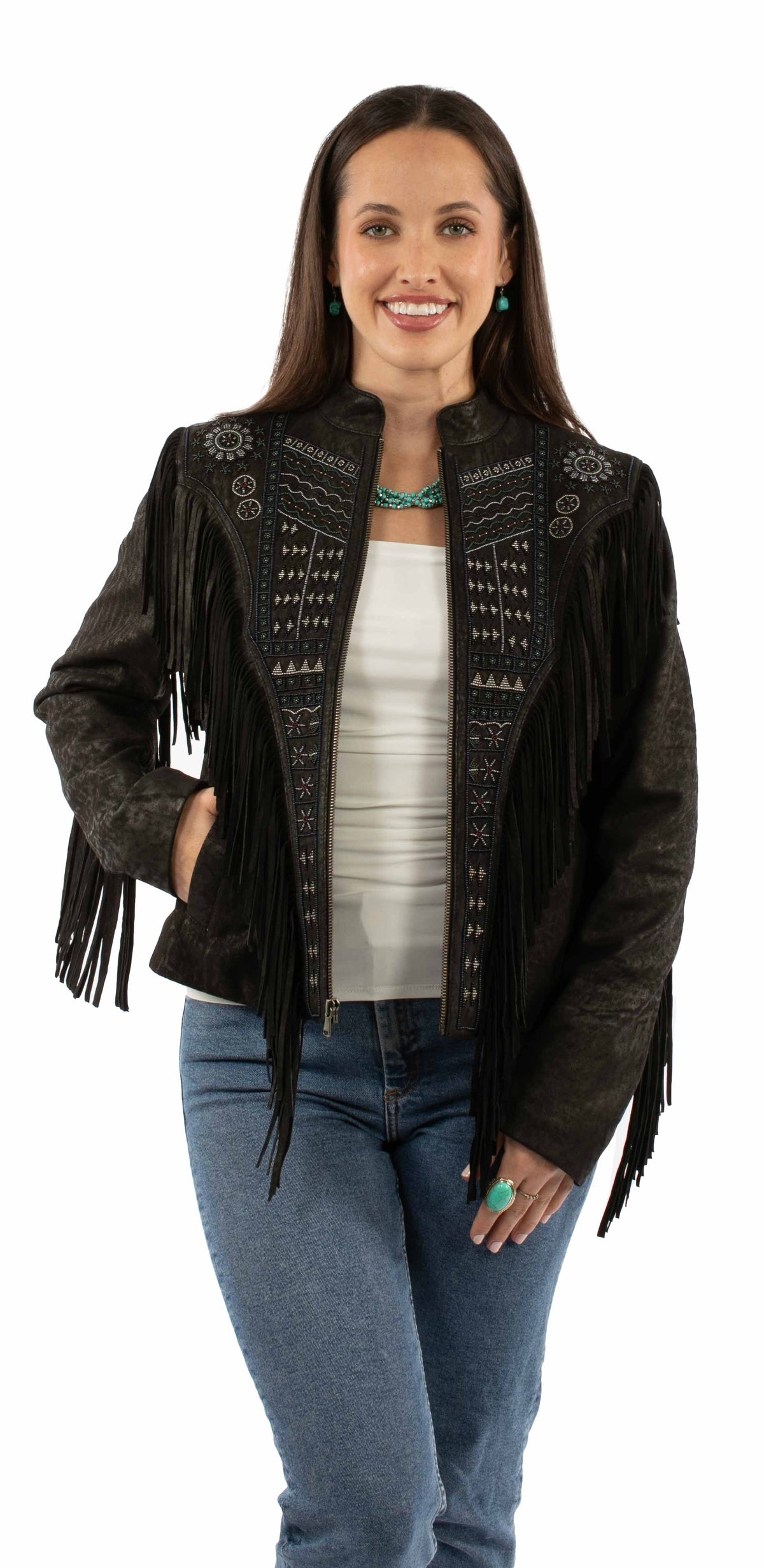 Lambskin Embroidered Jacket with Beautiful Fringe