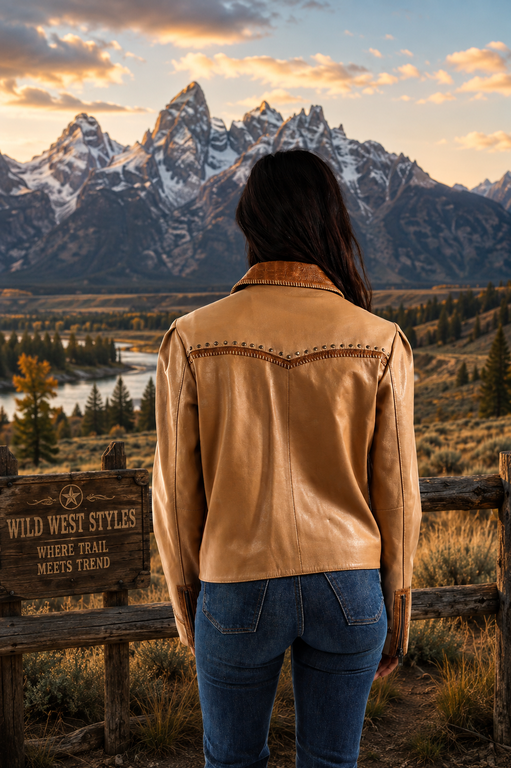 Spiced Honey Studded Trim Leather Jacket