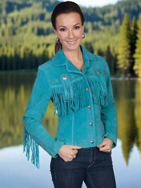 Honky Tonk Saturday Night Jacket with Fringe, Conchos, Concho Snaps and Beads by Scully in Turquoise or Old Rust in Size XS to XXL