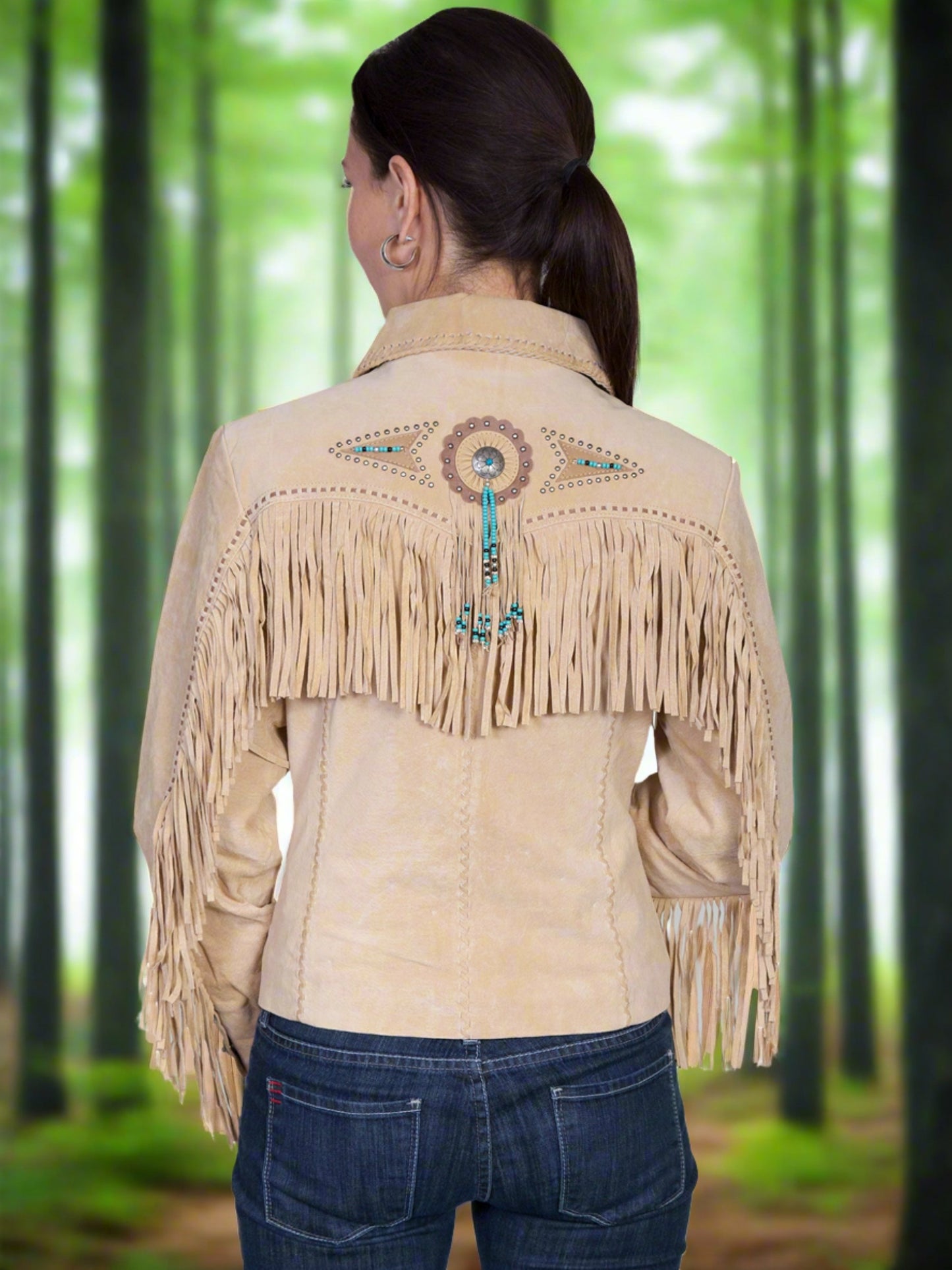 Honky Tonk Saturday Night Jacket with Fringe, Conchos, Concho Snaps and Beads by Scully in Black or Chamois Boar Suede in Size XS to XXL