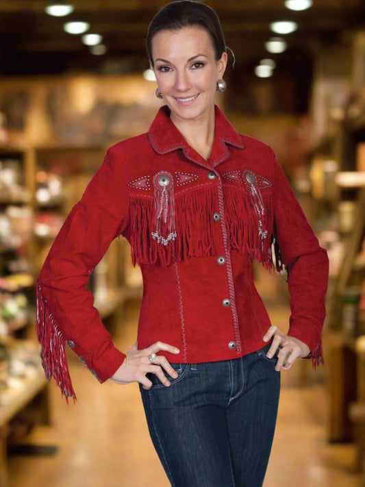 Honky Tonk Saturday Night Jacket with Fringe, Conchos, Concho Snaps and Beads by Scully in Red or Olive in Size XS to XXL