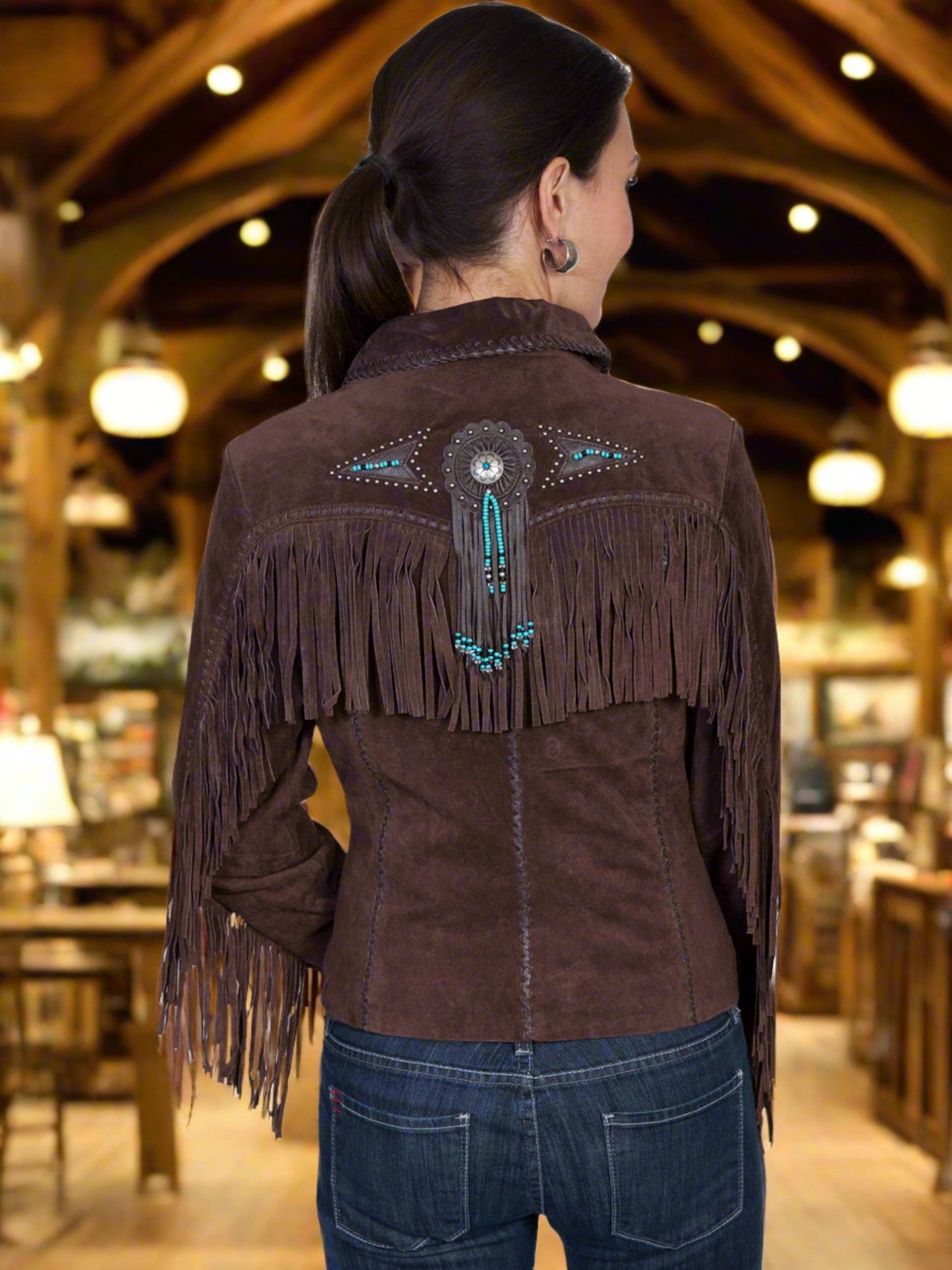 Honky Tonk Saturday Night Jacket with Fringe, Conchos, Concho Snaps and Beads by Scully in Size XS to XXL