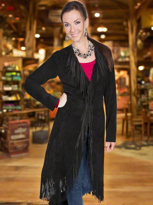 Black Suede Fringe Maxi Coat by Scully in Size XS, S, M, L, XL, or XXL