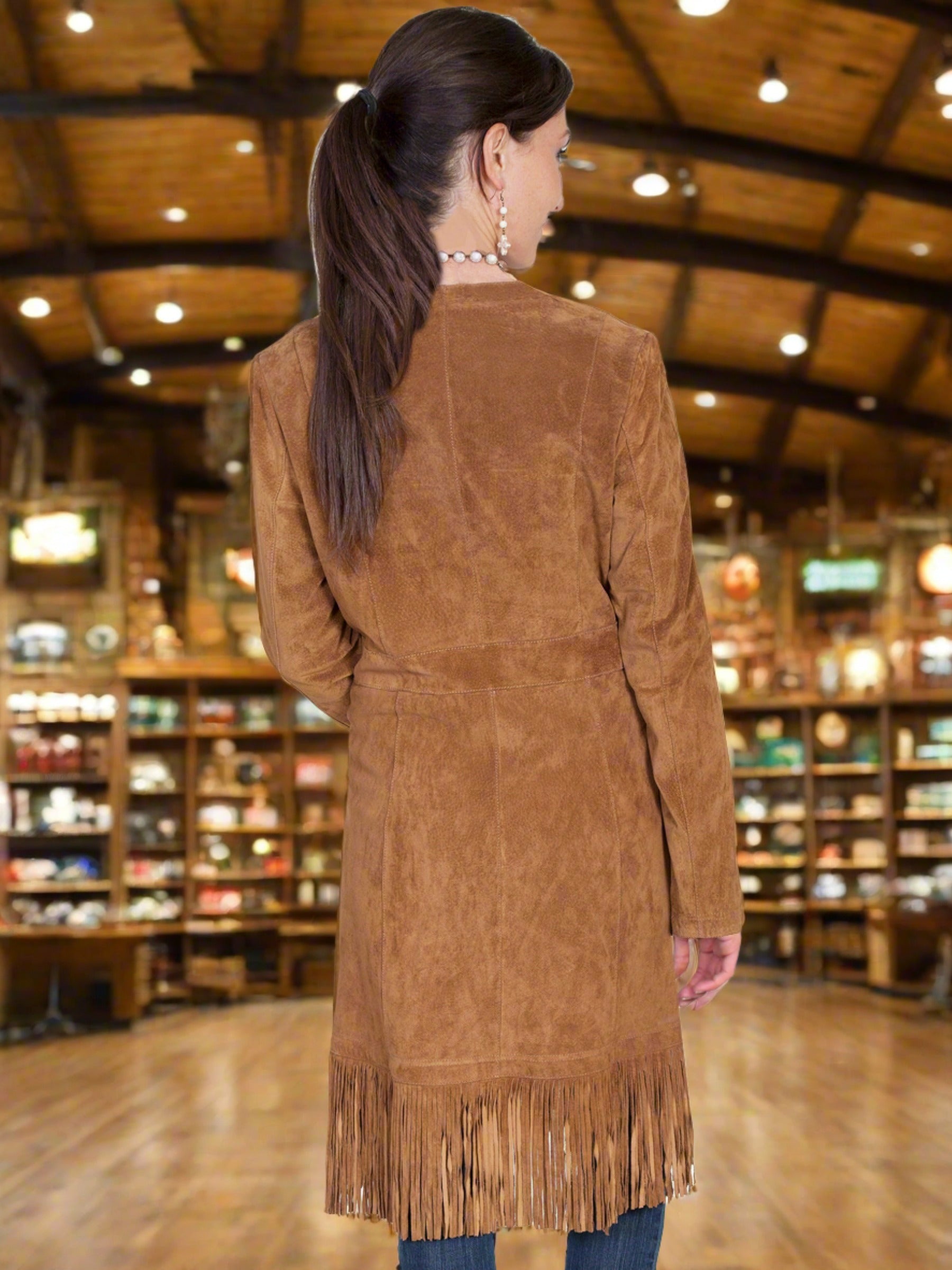 Cinnamon Suede Boar Fringe Maxi Coat by Scully in Size XS, S, M, L, XL, or XXL