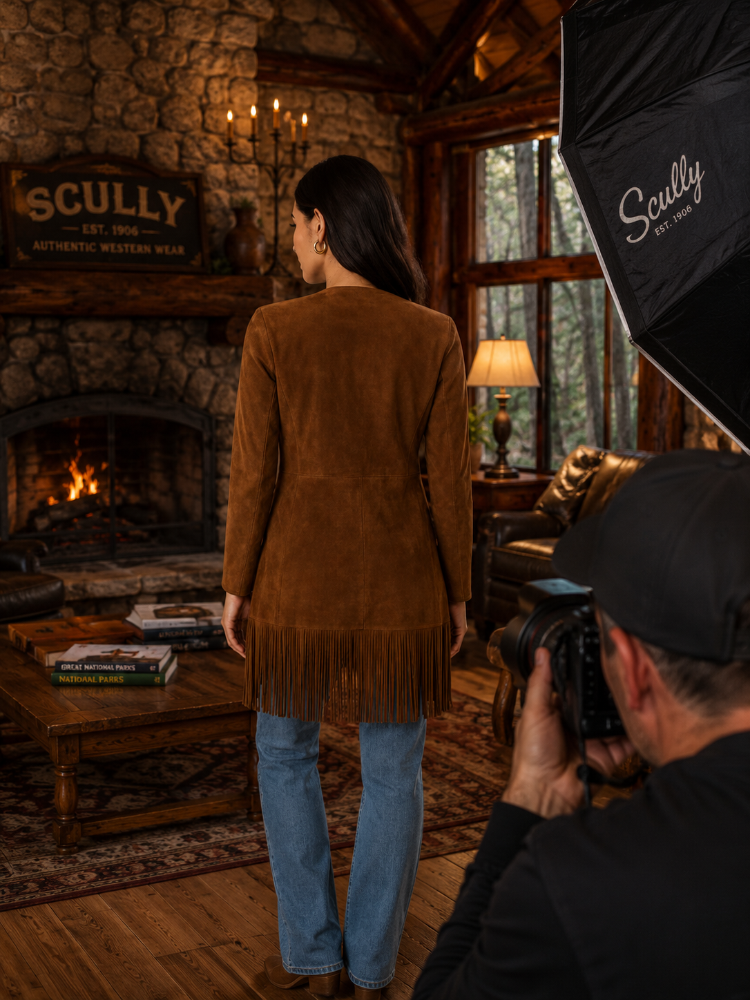 Suede Boar Fringe Maxi Coat