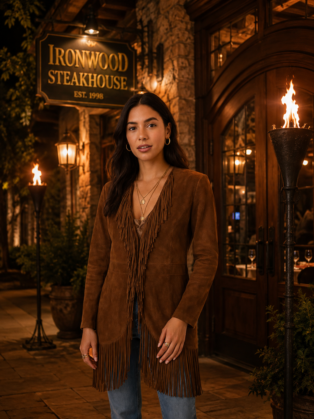 Suede Boar Fringe Maxi Coat