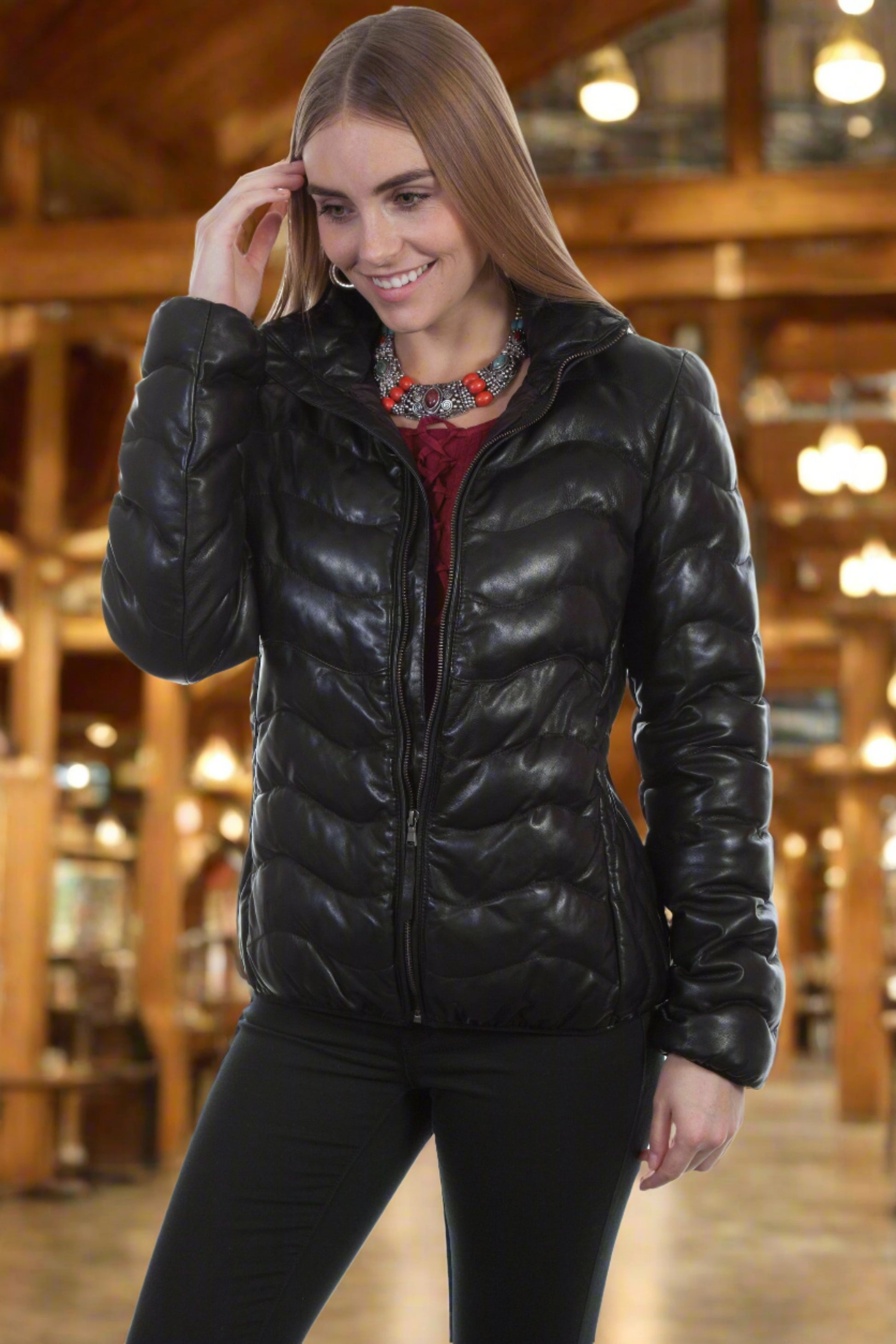 Butter Soft Genuine Leather Puffer Style Jacket made by Scully in Black or Cognac in Size XS, S, M, L, XL, or XXL