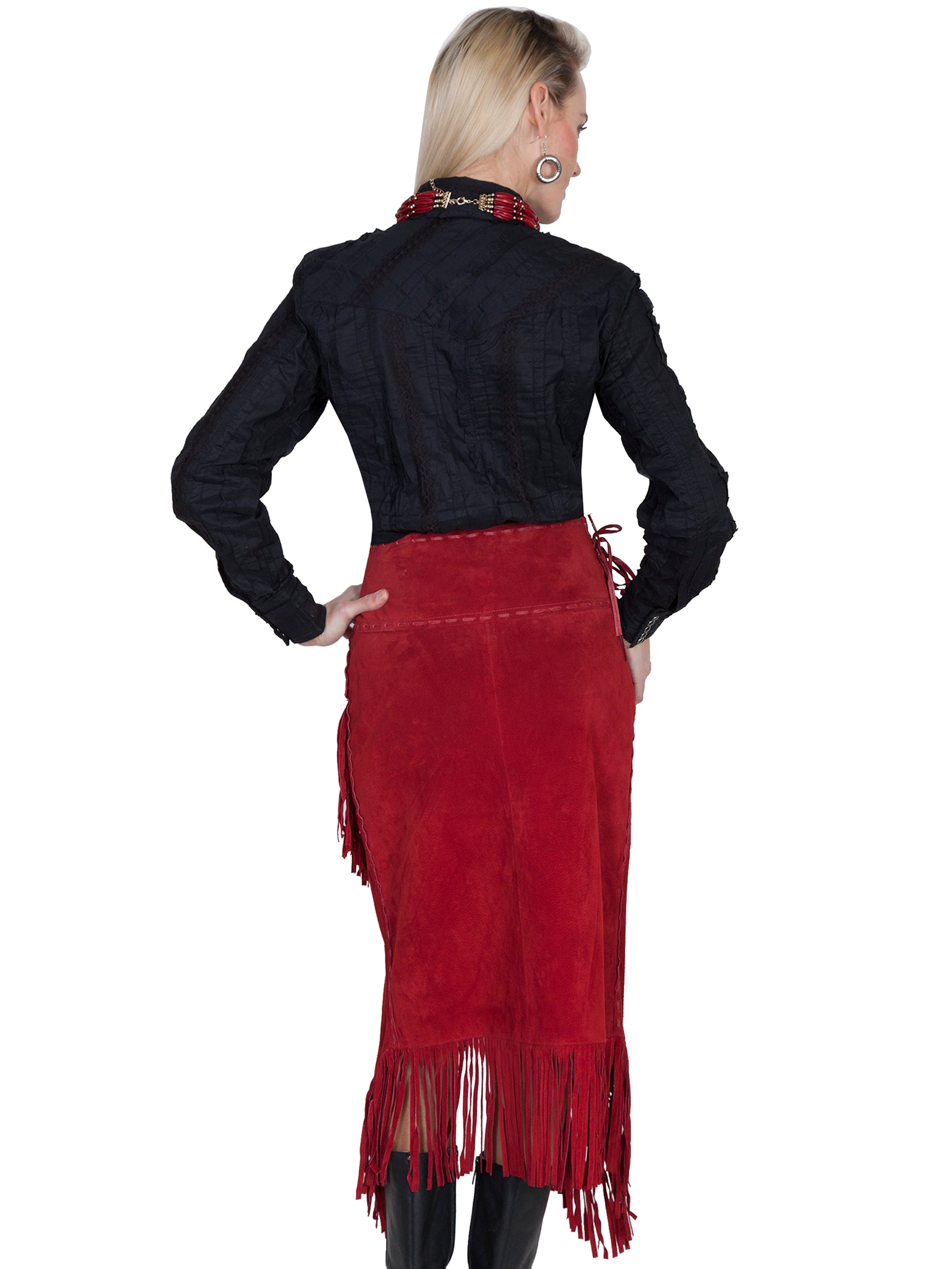 Red Long Suede Fringe Skirt by Scully in Size XS, S, M, L, XL, or XXL