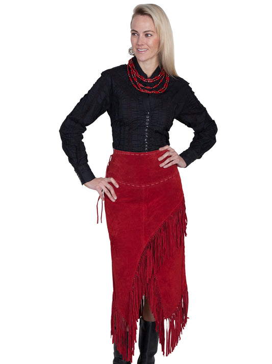 Red Long Suede Fringe Skirt by Scully in Size XS, S, M, L, XL, or XXL