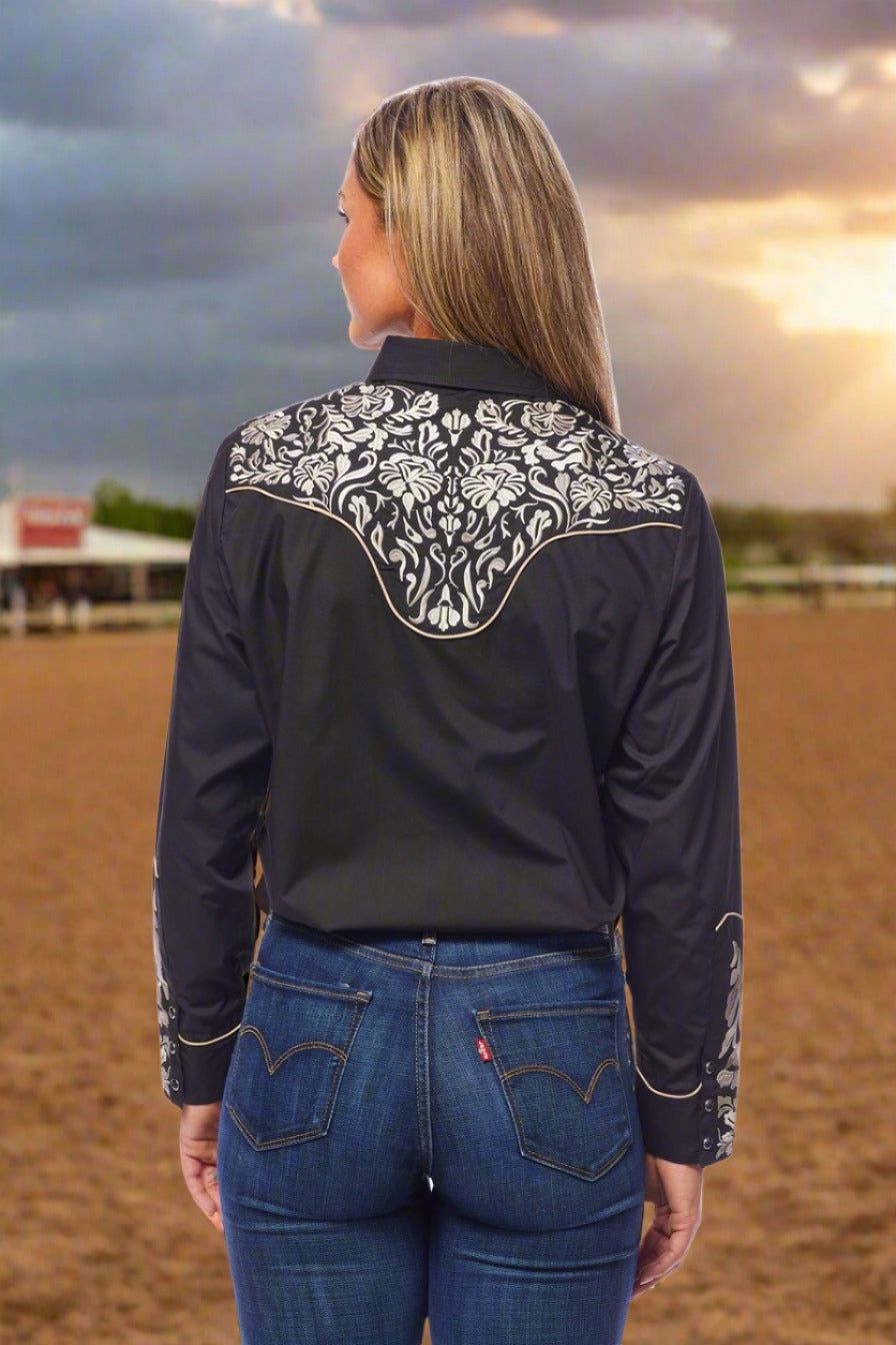 Champion Western Embroidered Shirt by Rodeo Clothing in Black and Pewter in Size S, M, L, XL, XXL