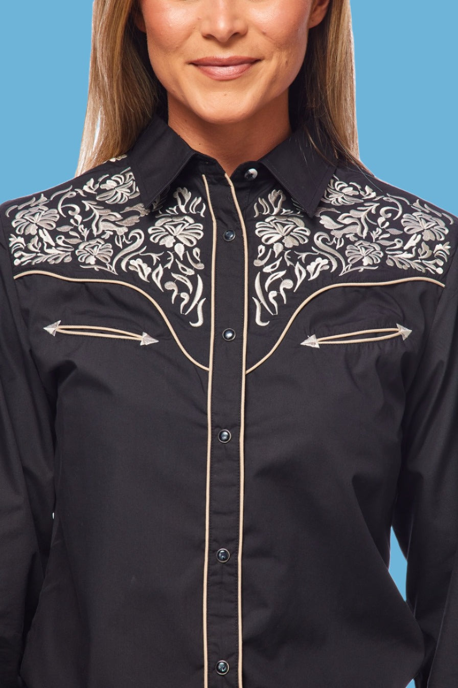 Champion Western Embroidered Shirt by Rodeo Clothing in Black and Pewter in Size S, M, L, XL, XXL