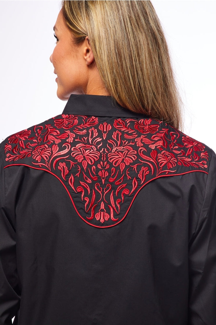 Champion Western Embroidered Shirt by Rodeo Clothing in Black and Crimson in Size S, M, L, XL, XXL