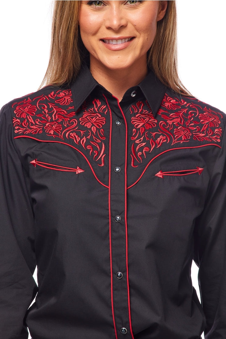 Champion Western Embroidered Shirt by Rodeo Clothing in Black and Crimson in Size S, M, L, XL, XXL