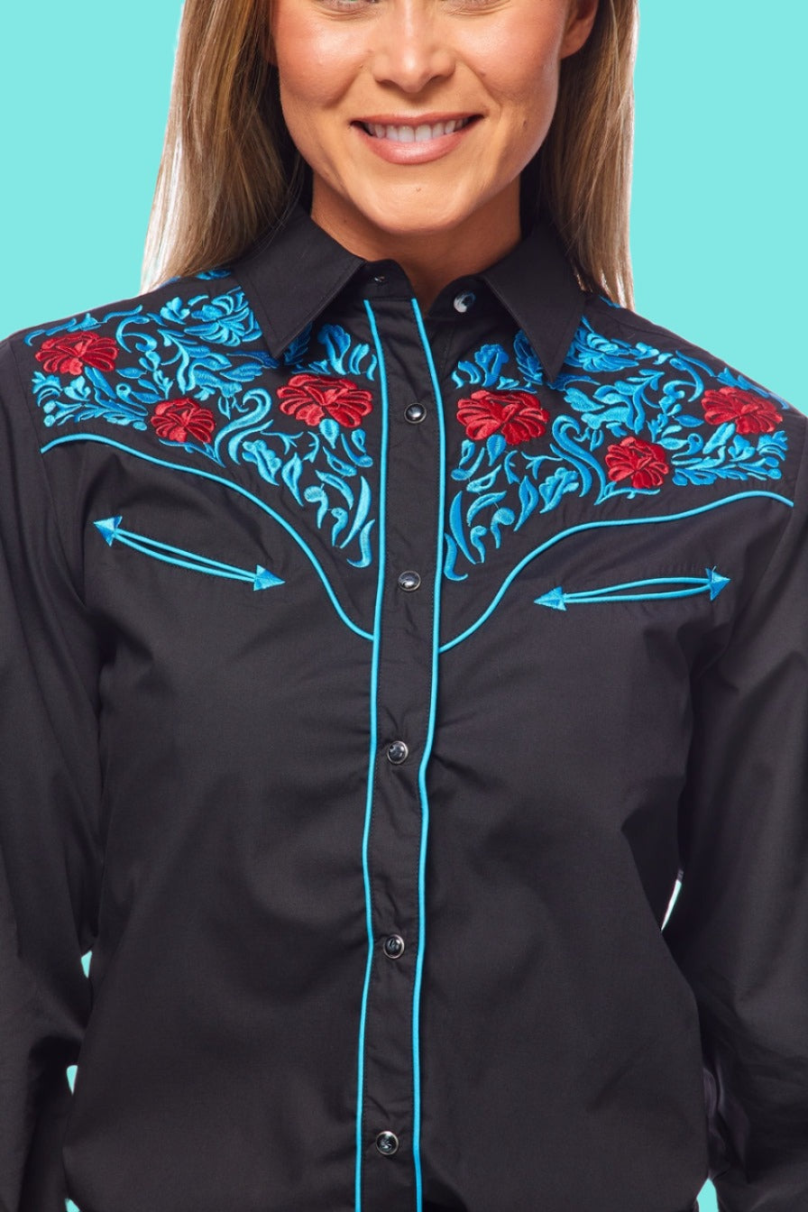 Champion Western Embroidered Shirt by Rodeo Clothing in Black, Blue, and Red in Size S, M, L, XL, XXL