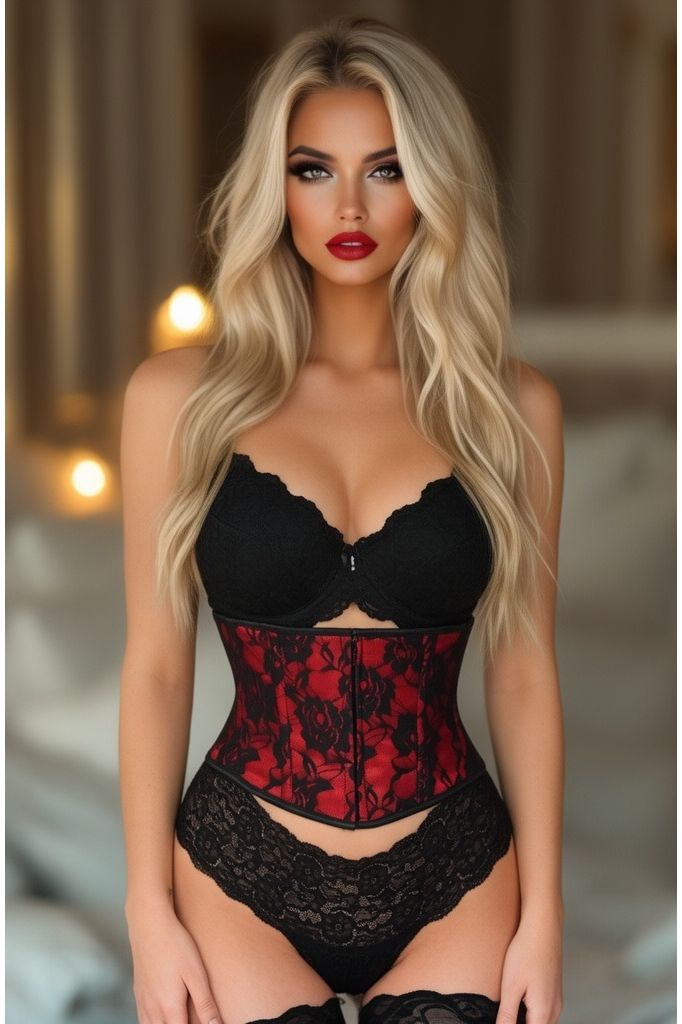 Lavish Red with Black Lace Overlay Mini Cincher