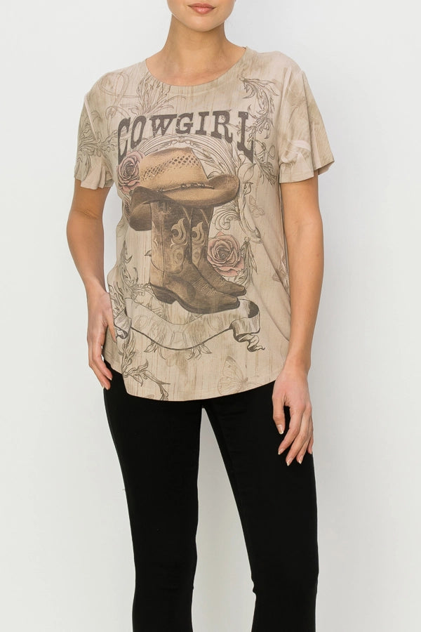 Cowgirl Boots and Hat Tee Shirt in Size S, M, L, XL, or 2XL