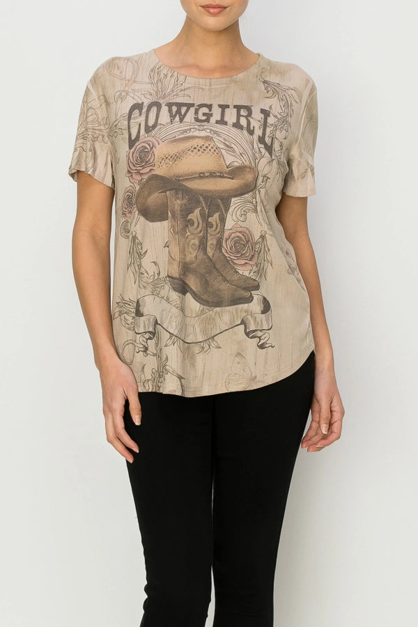 Cowgirl Boots and Hat Tee Shirt in Size S, M, L, XL, or 2XL