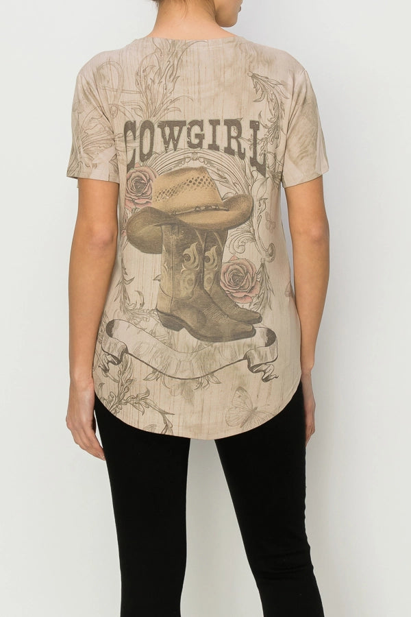 Cowgirl Boots and Hat Tee Shirt in Size S, M, L, XL, or 2XL