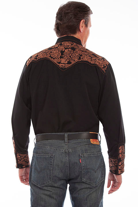 Copper Floral Tooled Men's Western Shirt
