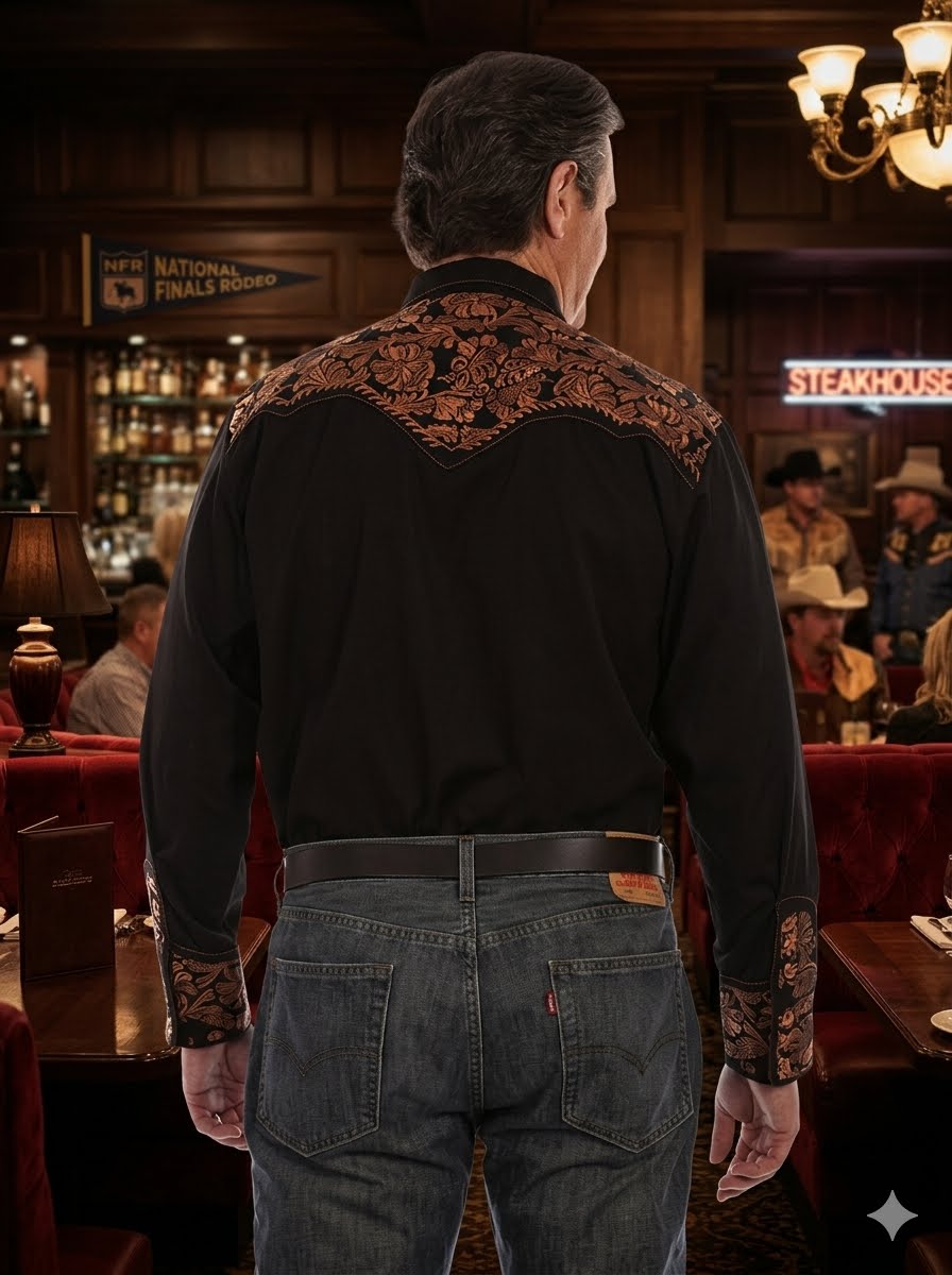 Copper Floral Tooled Men's Western Shirt