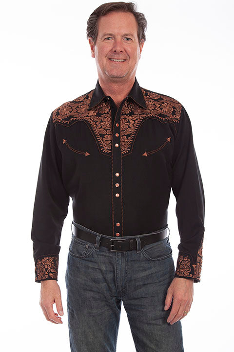 Copper Floral Tooled Men's Western Shirt