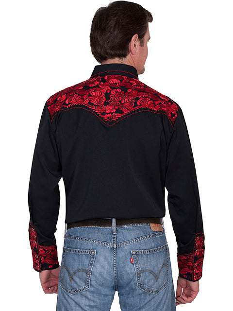 Crimson Floral Tooled Men's Western Shirt
