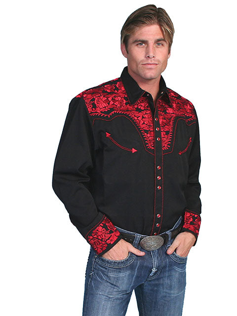 Crimson Floral Tooled Men's Western Shirt