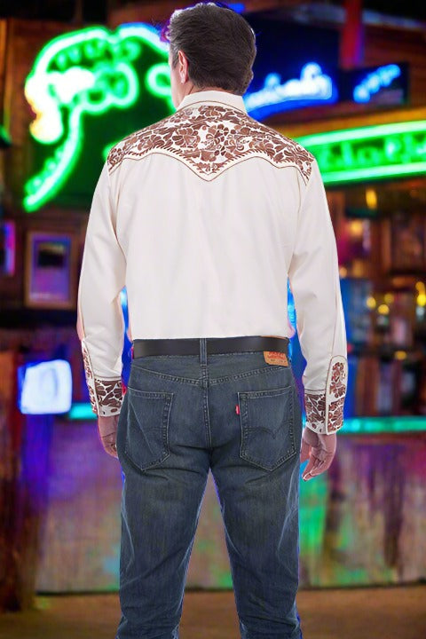 Legendary Scully Floral Tooled Men's Western Shirt in Size XS, S, M, L, XL, 2X, 3X, or 4X