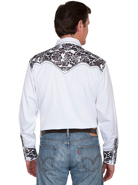 Legendary Scully Pewter Floral Tooled Men's Western Shirt in Size XS, S, M, L, XL, 2X, 3X, or 4X