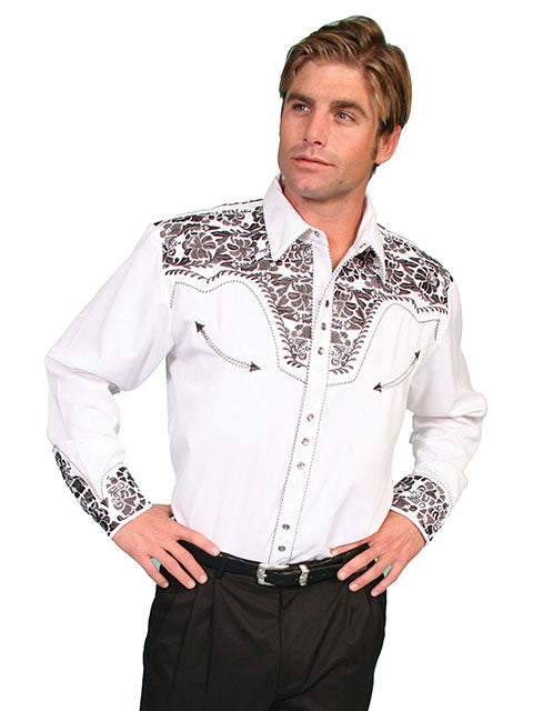 Legendary Scully Pewter Floral Tooled Men's Western Shirt in Size XS, S, M, L, XL, 2X, 3X, or 4X