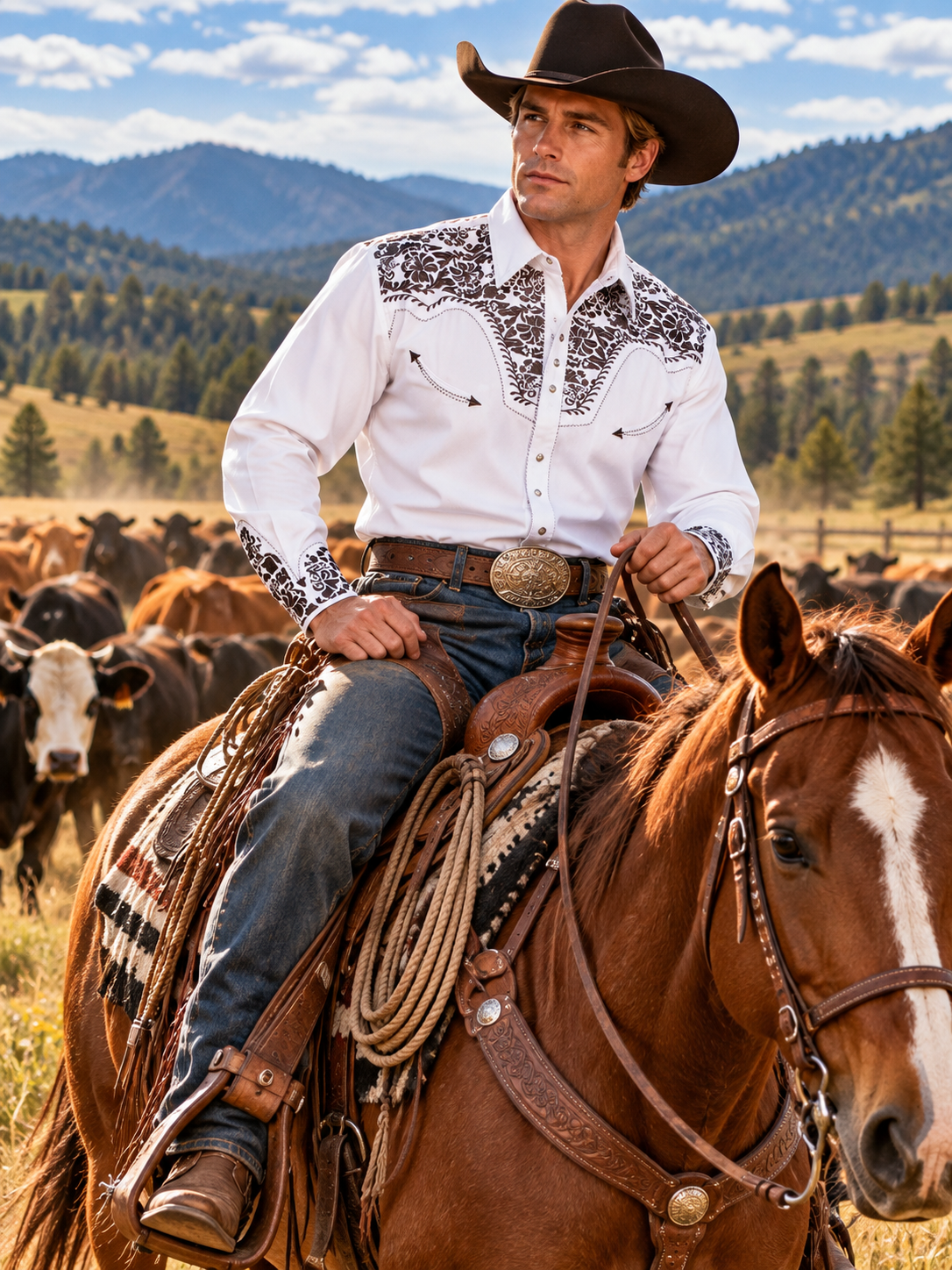 Pewter Floral Tooled Western Shirt