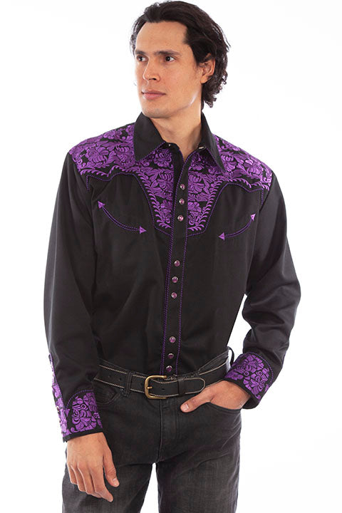 Legendary Scully Purple Floral Tooled Men's Western Shirt in Size XS, S, M, L, XL, 2X, 3X, or 4X