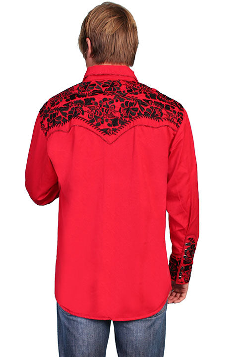 Legendary Scully Red Floral Tooled Men's Western Shirt in Size XS, S, M, L, XL, 2X, 3X, or 4X