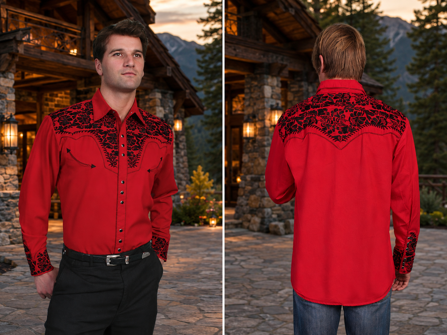 Red Floral Tooled Men's Western Shirt