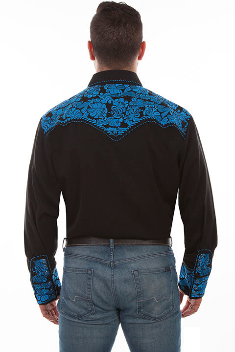 Legendary Scully Royal Blue Floral Tooled Men's Western Shirt in Size XS, S, M, L, XL, 2X, 3X, or 4X